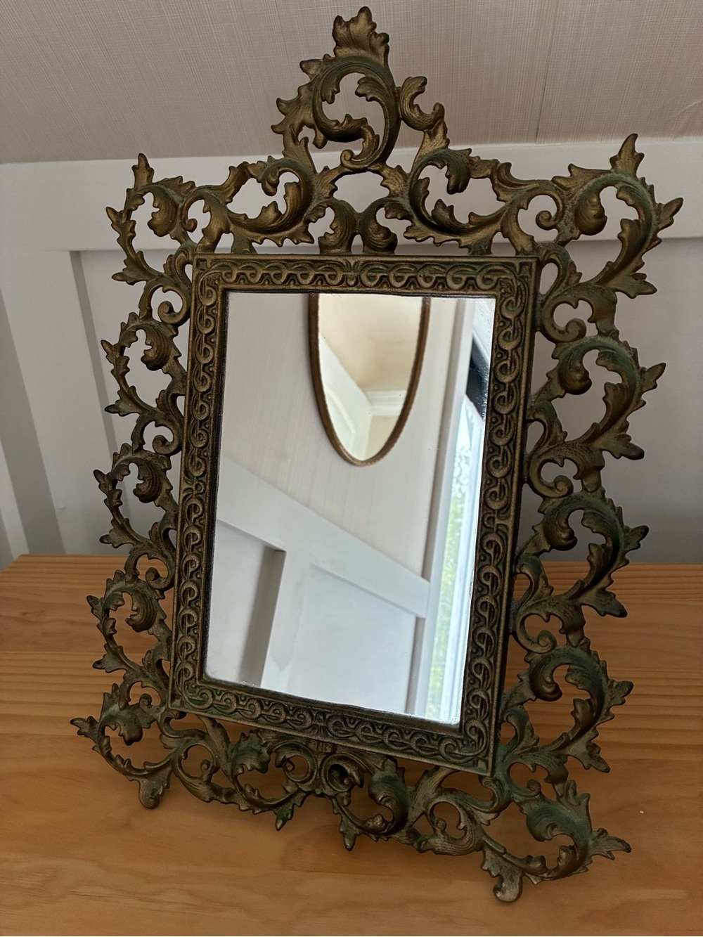 Antique Ornate Iron Art Table Mirror